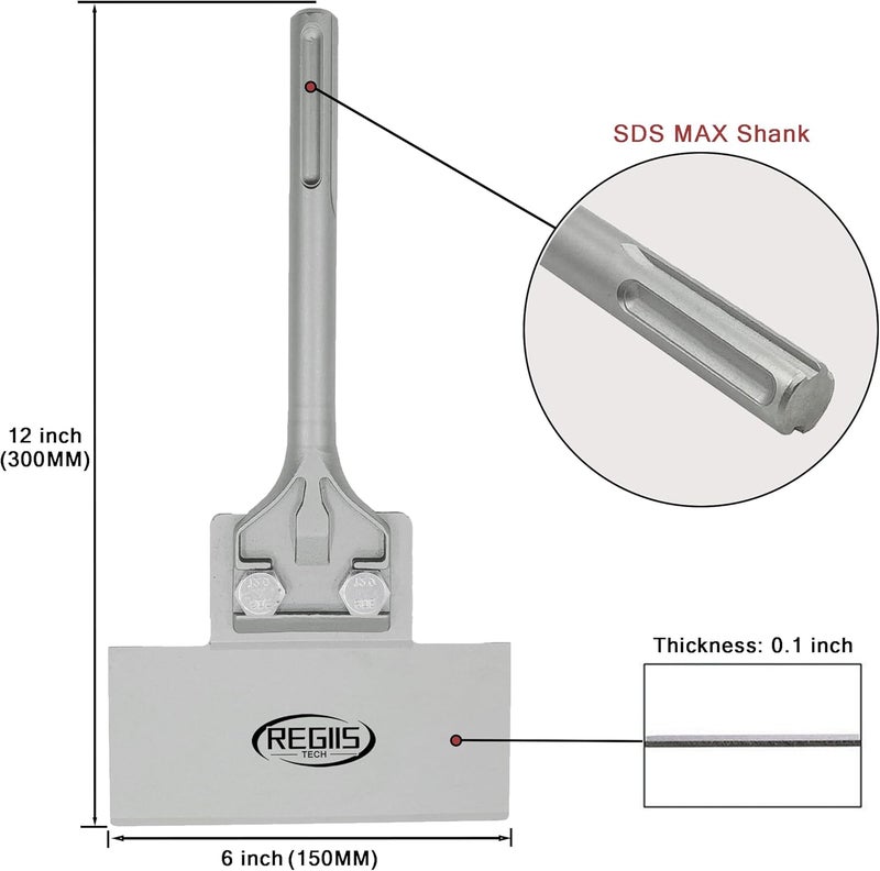 Regiis Tech SDS Max Floor Scraper 6 in. x 12 in. Wide Tile Flooring Adhesives Remover, Thinset Removal Tool Chisel Bit for Rotary Hammer Drill - Image 2